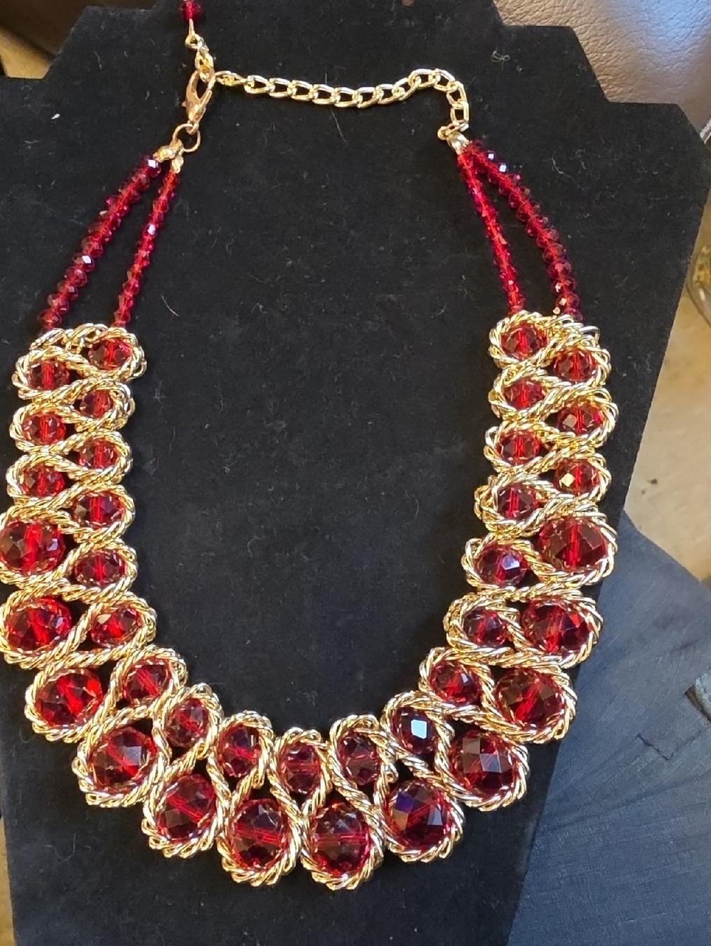 Gold & Red Crystal Statement Necklace - Women Jewelry